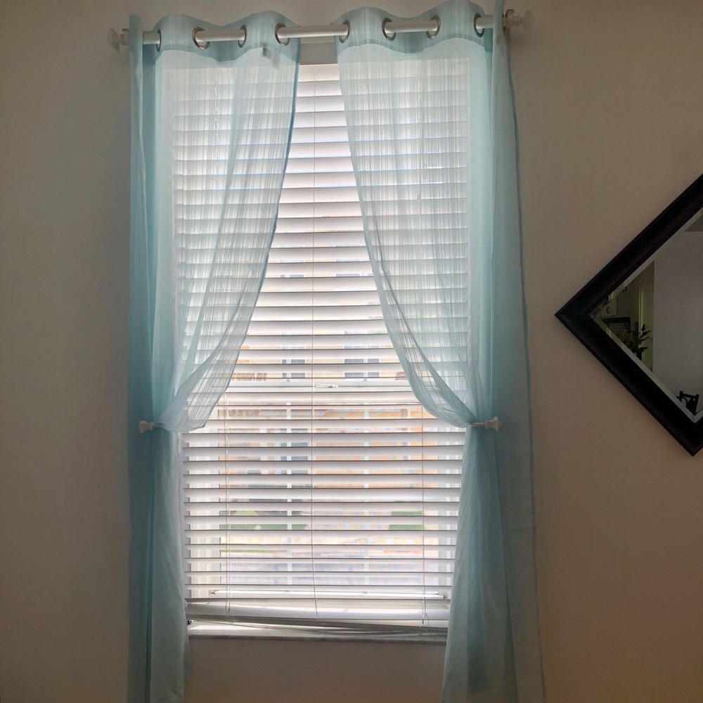 Sheer AquaBlue Window Curtains (2 sets = 4 panels)